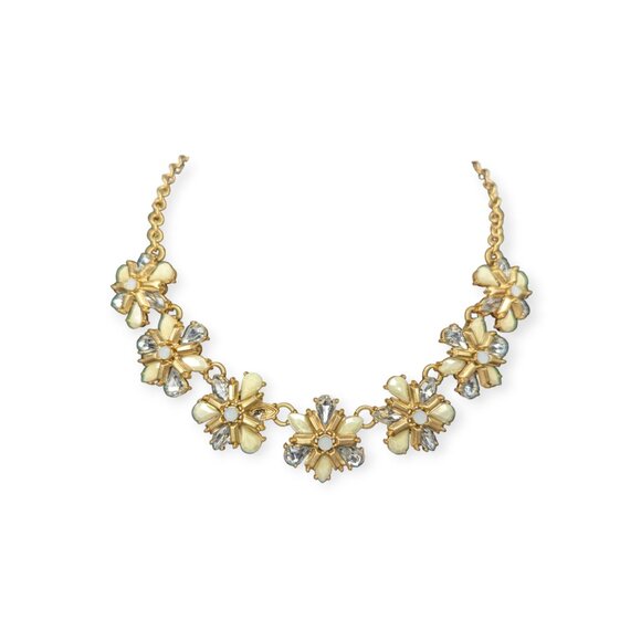 Gold Tone & Clear Rhinestone Floral Styled Necklace with Lobster Claw Clasp - Picture 1 of 11